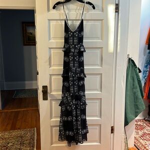 Endless Rose navy floral ruffle maxi dress